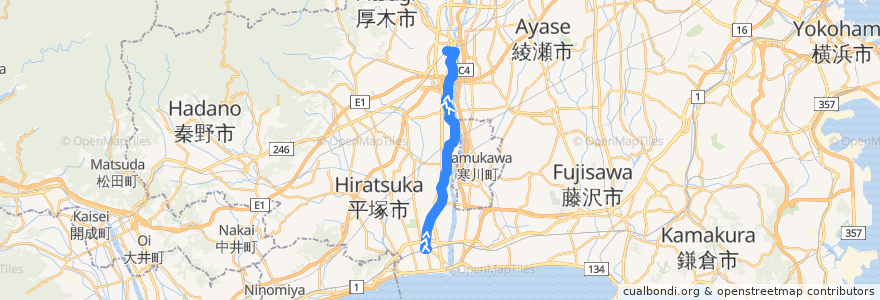 Mapa del recorrido 平塚53系統 de la línea  en 가나가와현.
