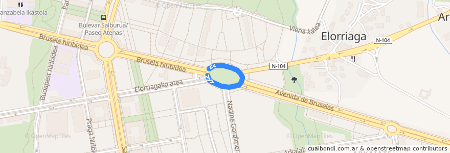 Mapa del recorrido BUX Este de la línea  en Vitoria-Gasteiz.