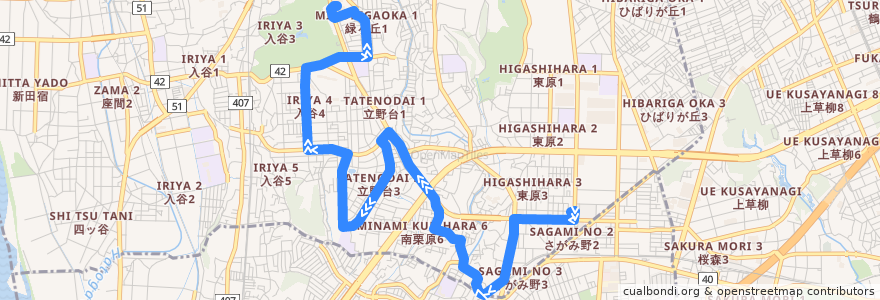 Mapa del recorrido [Ａ] さがみ野コース de la línea  en Kanagawa Prefecture.