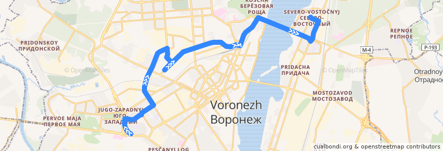 Mapa del recorrido Автобус №66: Юго-Западный рынок - Перевёрткина de la línea  en Voronezh.