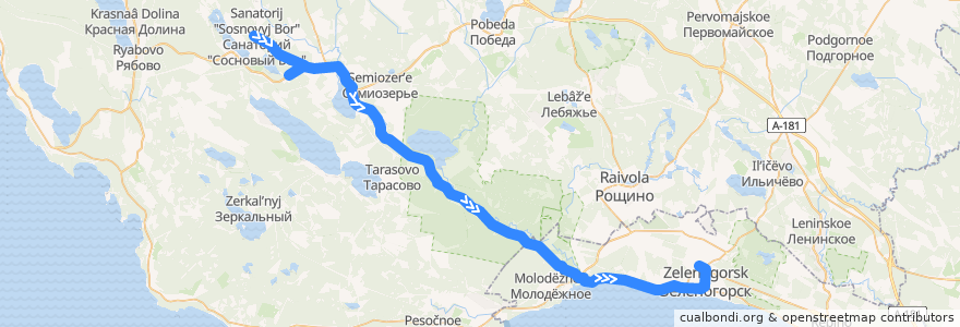 Mapa del recorrido Автобус № 483: санаторий "Сосновый бор" => Зеленогорск, вокзал de la línea  en Ленинградская область.