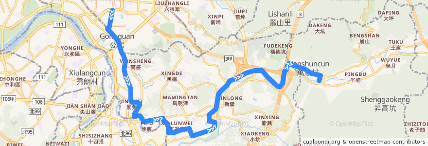 Mapa del recorrido 臺北市 251 東南科大-公館 (返程) de la línea  en Taipé.