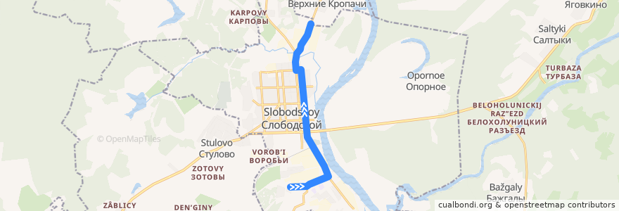 Mapa del recorrido Автобус № 107а:Второй поселок - Стеклофилины de la línea  en городской округ Слободской.
