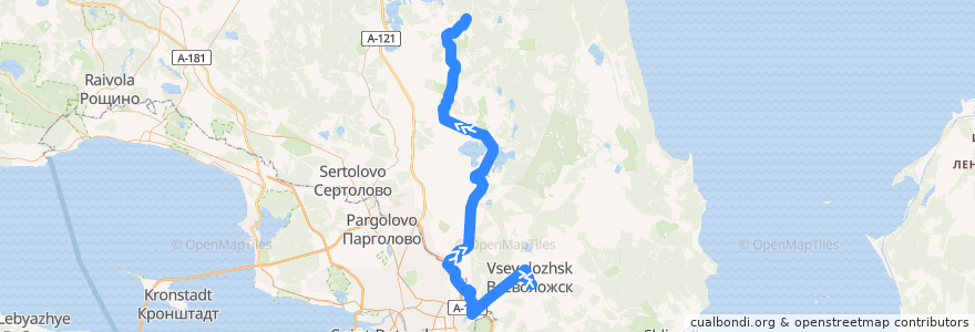 Mapa del recorrido Автобус № 622: ж/д платформа "Всеволожская" => Гарболово de la línea  en Ленинградская область.