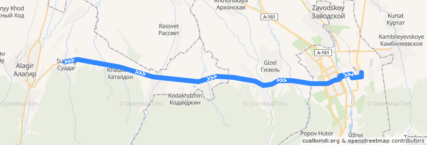 Mapa del recorrido №101 г.Владикавказ-с.Хаталдон-с.Суадаг (обратный) de la línea  en Ossezia Settentrionale-Alania.