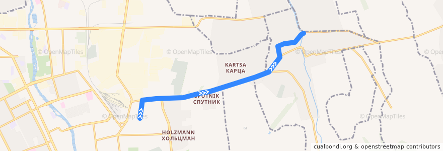 Mapa del recorrido №107 г.Владикавказ-с.Октябрьское (прямой) de la línea  en Kuzey Osetya-Alanya.