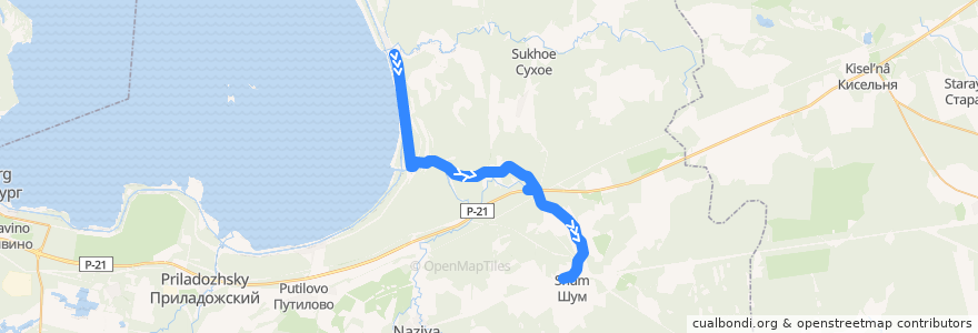 Mapa del recorrido Автобус № 594: Кобона => ж/д ст. Войбакало de la línea  en Кировский район.
