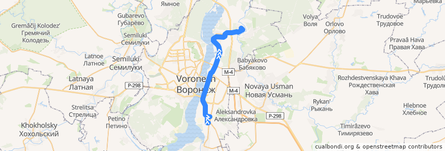 Mapa del recorrido Автобус №11: Ростовская - Почта de la línea  en городской округ Воронеж.