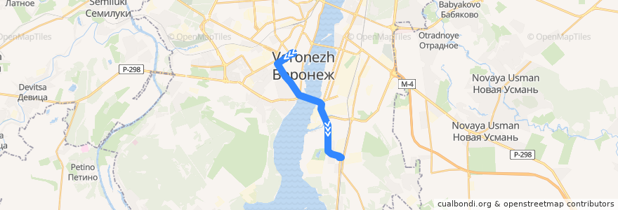 Mapa del recorrido Автобус №26Н: Кинотеатр Спартак - Машмет de la línea  en Voronezh.