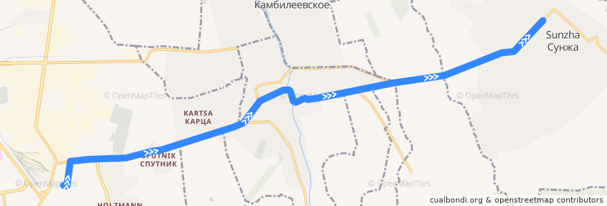 Mapa del recorrido №109 Г г.Владикавказ-с.Сунжа (ул.Цхинвальская)(прямой) de la línea  en أوسيتيا الشمالية-ألانيا.