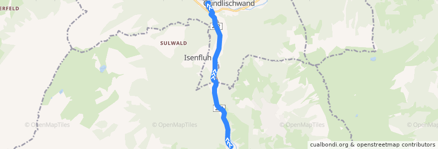 Mapa del recorrido Bus 311: Lauterbrunnen => Zweilütschinen de la línea  en Interlaken-Oberhasli administrative district.