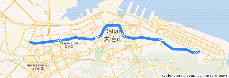 Mapa del recorrido 201路 de la línea  en 大連市.