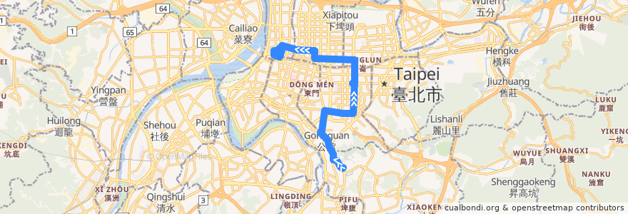 Mapa del recorrido 臺北市 52 興隆-中興醫院(往程) de la línea  en Taipeh.