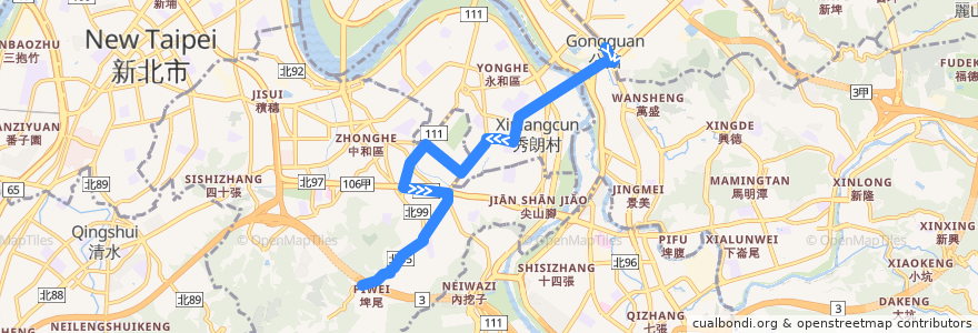 Mapa del recorrido 新北市 895 南勢角-捷運公館站(返程) de la línea  en 新北市.