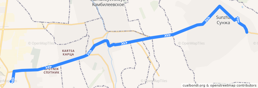 Mapa del recorrido №109 Б г.Владикавказ-с.Сунжа (Хутор)(прямой) de la línea  en أوسيتيا الشمالية-ألانيا.