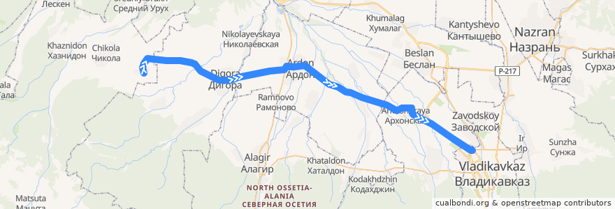 Mapa del recorrido №251 г.Владикавказ-с.Сурх-Дигора (обратный) de la línea  en Republic of North Ossetia – Alania.