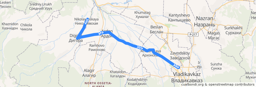Mapa del recorrido №246 г.Владикавказ-с.Николаевская (обратный) de la línea  en Ossétie-du-Nord-Alanie.