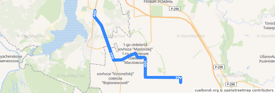 Mapa del recorrido Автобус №105: Машмет - 2-ое отделение совхоза Масловский de la línea  en Воронежская область.