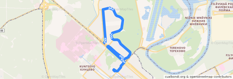 Mapa del recorrido Автобус №229: метро "Крылатское" - Метро "Молодёжная" de la línea  en Westlicher Verwaltungsbezirk.