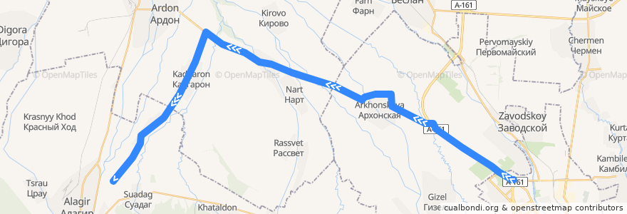 Mapa del recorrido №123 с.Цаликово-г.Владикавказ (обратный) de la línea  en Kuzey Osetya-Alanya.