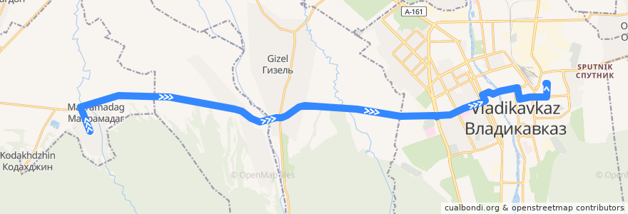 Mapa del recorrido №141 г.Владикавказ-с.Майрамадаг (обратный) de la línea  en Kuzey Osetya-Alanya.