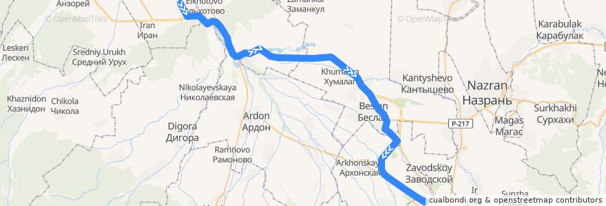 Mapa del recorrido №236 г.Владикавказ-с.Змейская (обратный) de la línea  en Ossétie-du-Nord-Alanie.