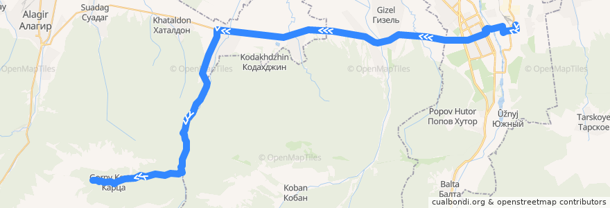 Mapa del recorrido №142 г.Владикавказ-Г.Карца (прямой) de la línea  en Северная Осетия — Алания.