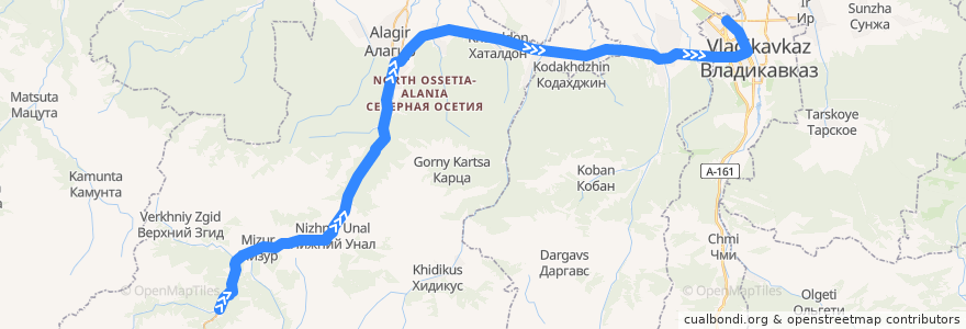 Mapa del recorrido №201 с.Бурон-г.Владикавказ (прямой) de la línea  en 北奥塞梯—阿兰共和国.