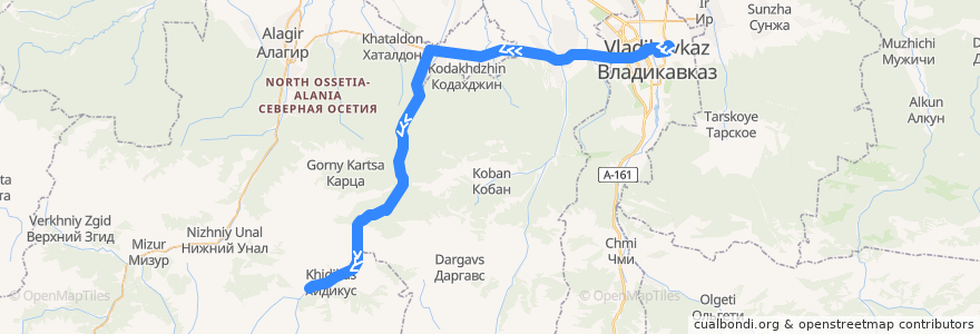 Mapa del recorrido №270 г.Владикавказ-с.Хариджин (прямой) de la línea  en Kuzey Osetya-Alanya.
