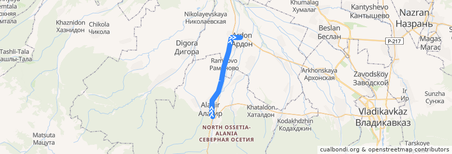 Mapa del recorrido №146 г.Алагир-с.Рамоново-г.Ардон (прямой) de la línea  en Nordossetien-Alanien.