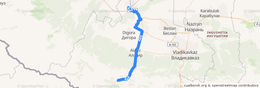 Mapa del recorrido №169 г.Мизур-с.Змейская (обратный) de la línea  en Северная Осетия — Алания.