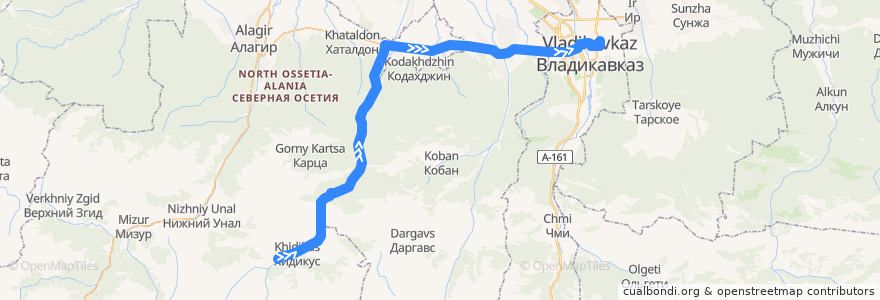 Mapa del recorrido №270 г.Владикавказ-с.Хариджин (обратный) de la línea  en 北奥塞梯—阿兰共和国.
