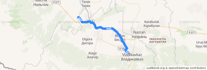 Mapa del recorrido №265 с.Ставд-Дорт-г.Владикавказ (обратный) de la línea  en Ossétie-du-Nord-Alanie.