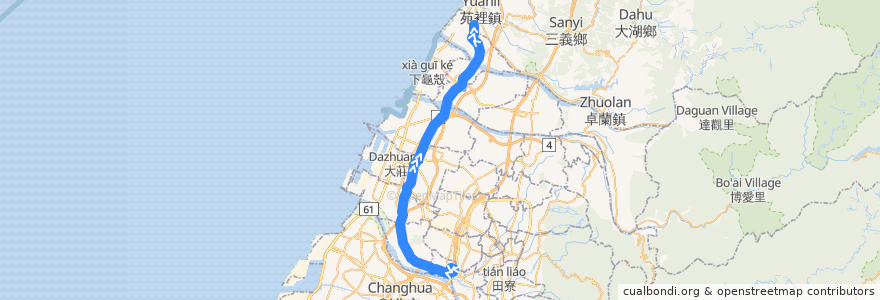 Mapa del recorrido 93路 海環線 (往大甲區銅安厝) de la línea  en 臺中市.