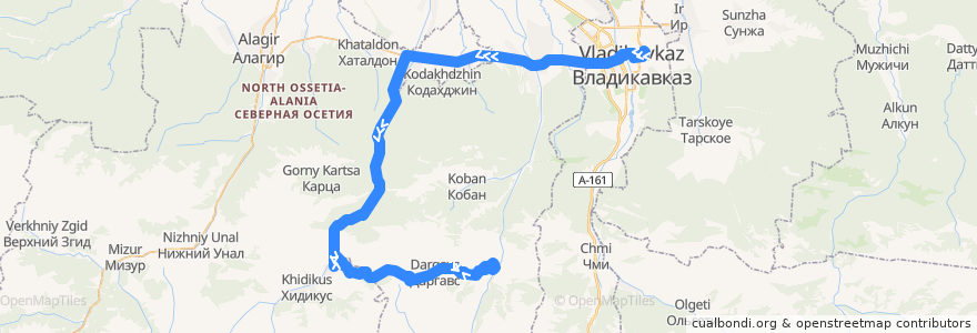 Mapa del recorrido №115 с.Кармадон-г.Владикавказ (обратный) de la línea  en Kuzey Osetya-Alanya.