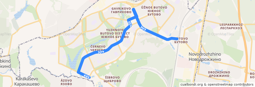 Mapa del recorrido Автобус 293: Остафьевская улица - станция Бутово de la línea  en Yuzhnoye Butovo District.