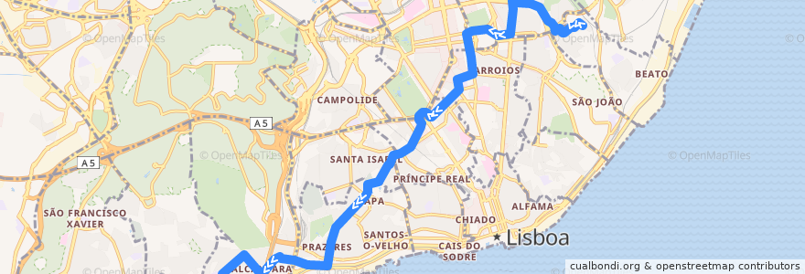 Mapa del recorrido Bus 720: Picheleira → Alto de Santo Amaro de la línea  en لشبونة.