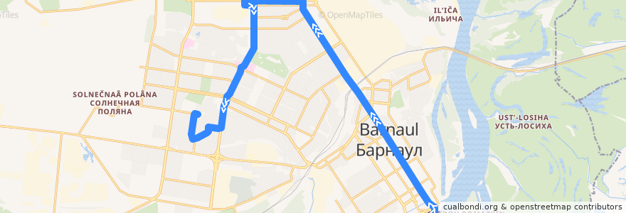 Mapa del recorrido Троллейбус №1: Речной вокзал — Барнаульский зоопарк de la línea  en バルナウル管区.