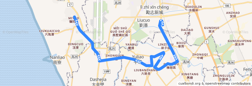 Mapa del recorrido 紅72A(正線_往程) de la línea  en 가오슝시.