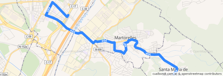 Mapa del recorrido bus 356 Martorelles - Mollet de la línea  en Vallès Oriental.