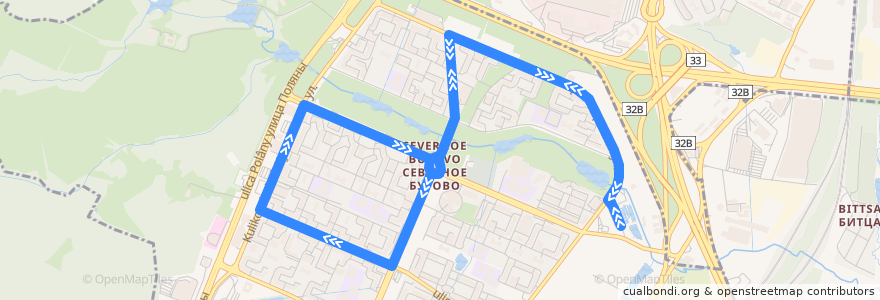 Mapa del recorrido Автобус №813: 5-й микрорайон Северного Бутово - 3-й микрорайон Северного Бутова de la línea  en Москва.