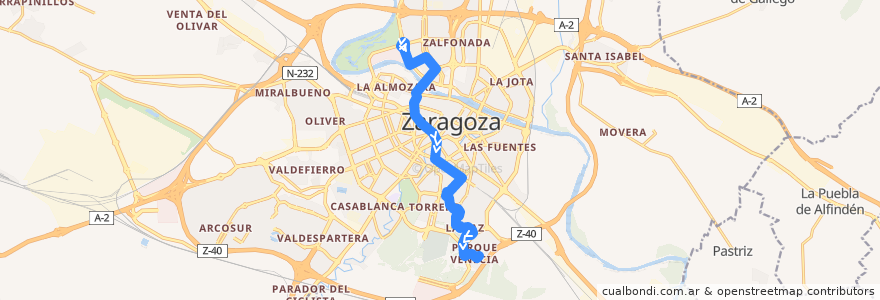 Mapa del recorrido Bus 23: Ciudad de la Justicia => Parque Venecia de la línea  en Сарагоса.