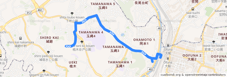 Mapa del recorrido 大船35系統 de la línea  en Kamakura.