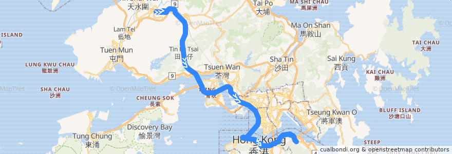 Mapa del recorrido Bus 968X (Yuen Long (West) - Quarry Bay (King's Road)) de la línea  en 香港.
