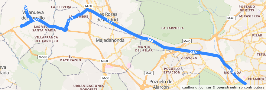 Mapa del recorrido Bus 643: Villanueva del Pardillo → Madrid (Moncloa) de la línea  en Community of Madrid.