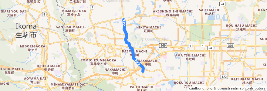 Mapa del recorrido 学園前駅（南） - 赤膚山 (Gakuemmae Station to Akahadayama) de la línea  en 나라시.