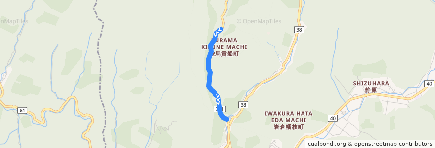 Mapa del recorrido バス: 33: 貴船 => 貴船口駅 de la línea  en Sakyo Ward.