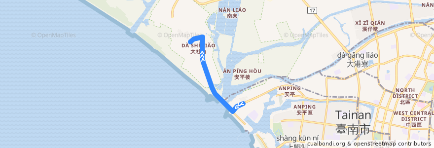 Mapa del recorrido 2路(延駛四草_往程) de la línea  en 臺南市.