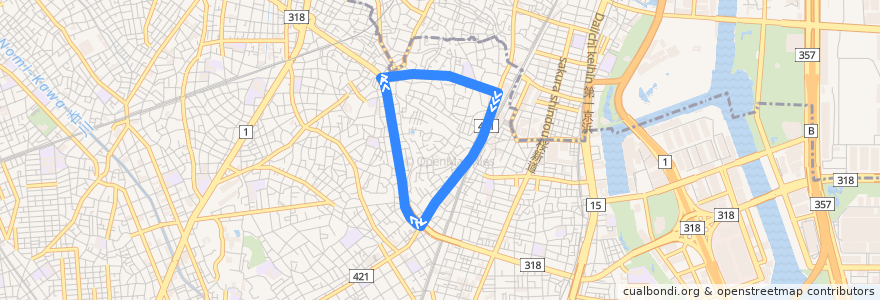 Mapa del recorrido 馬込循環線 de la línea  en 东京都/東京都.