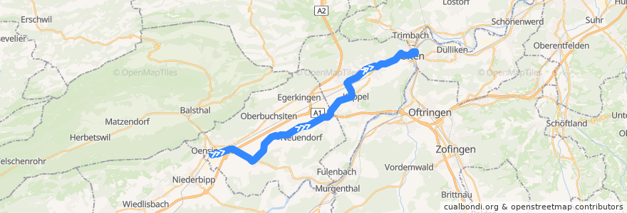 Mapa del recorrido Bus N55: Oensingen, Bahnhof Süd => Olten, Bahnhof de la línea  en Soleura.
